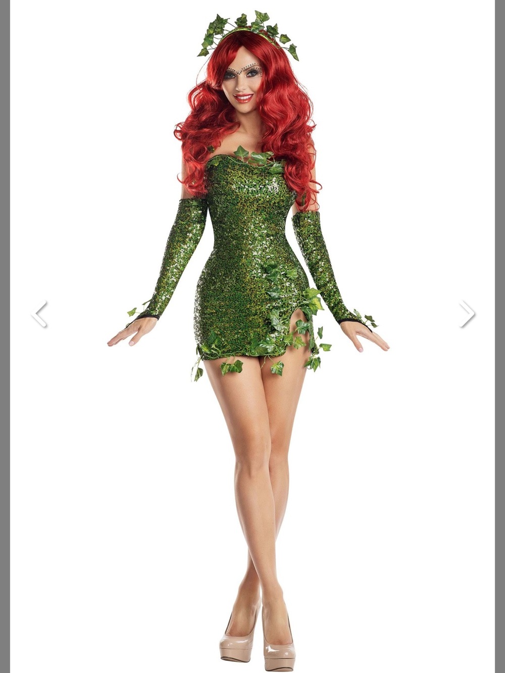Poison Ivy-Inspired Green Sequin Costume with Leaf Accents Size Small